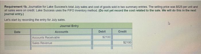 Lake Success uses the perpetual inventory system. Required 1. Joumalize for Lake