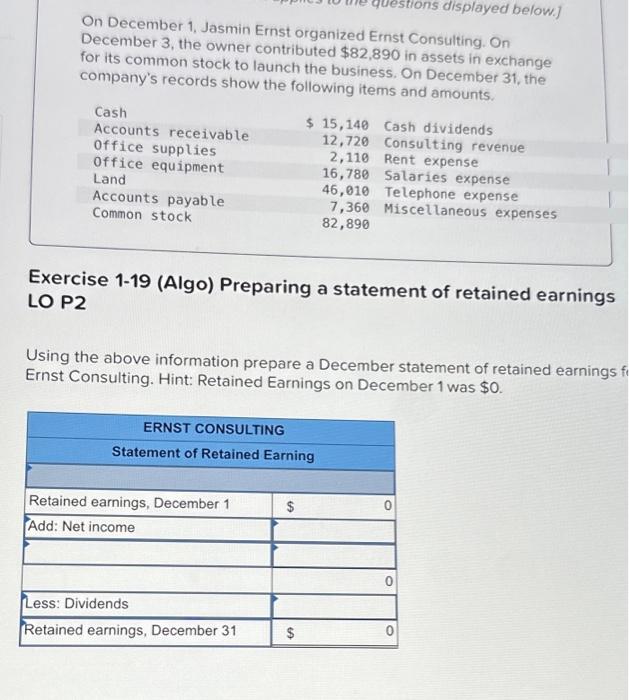 using the above information, prepare a December statement of retained earnings for