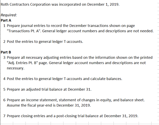 Trial Balance, Statement of changes in Equity. December Adjusting Entries Amount o.