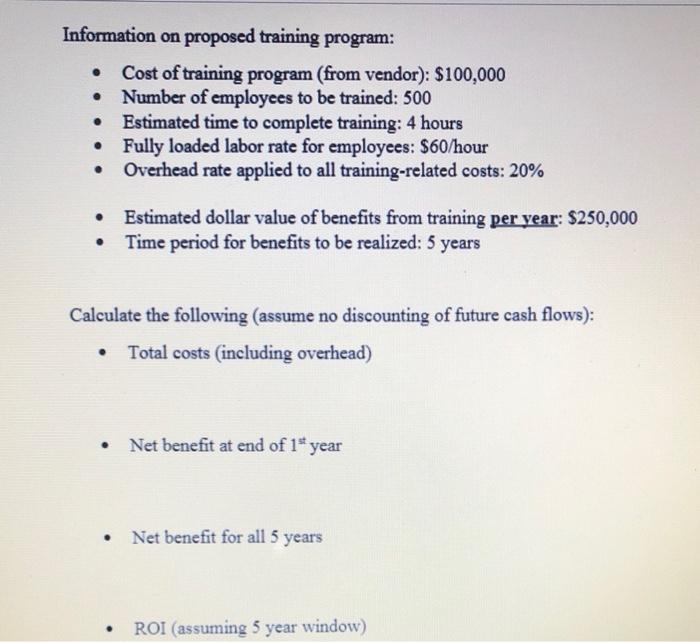  Information on proposed training program: Cost of training program (from vendor):