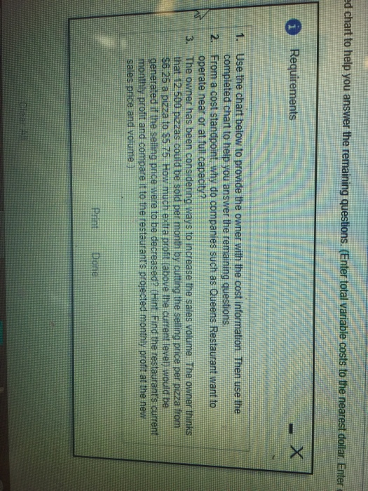 remaining questions. (Enter total variable costs to the nearest doiar Enter Requirements