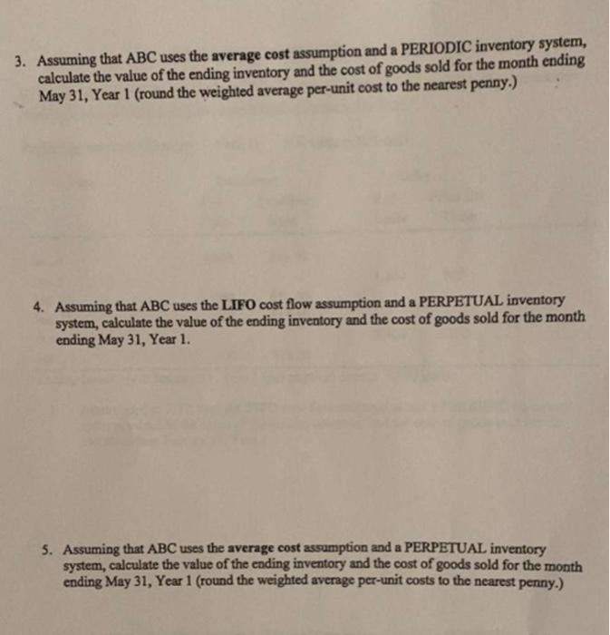 info. please show work! four part question* five part question* INVENTORY PROBLEM