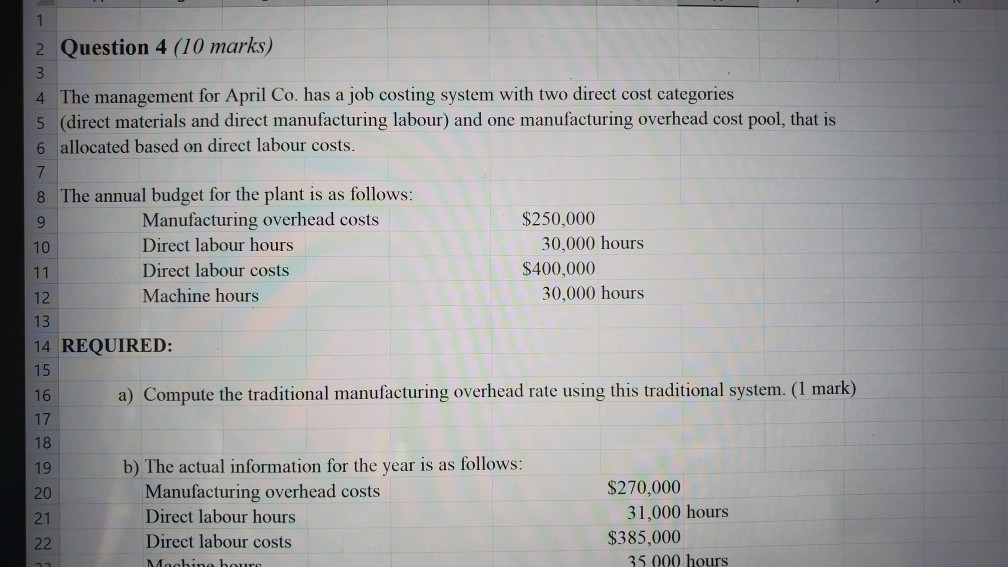 1 Question 4 (10 marks) 4 The management for April Co.
