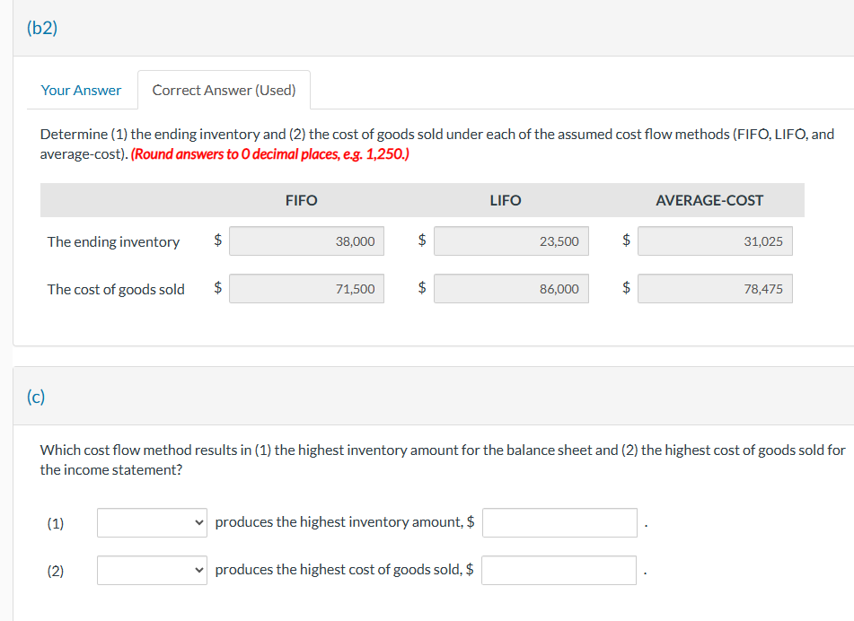 Answer Part C Determine (1) the ending inventory and (2) the cost