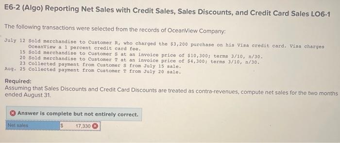 could someones explain the solution for me? thank you E6-2 (Algo) Reporting