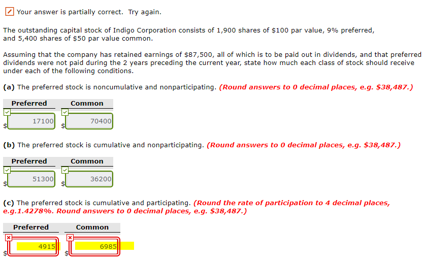 Your answer is partially correct. Try again. The outstanding capital stock