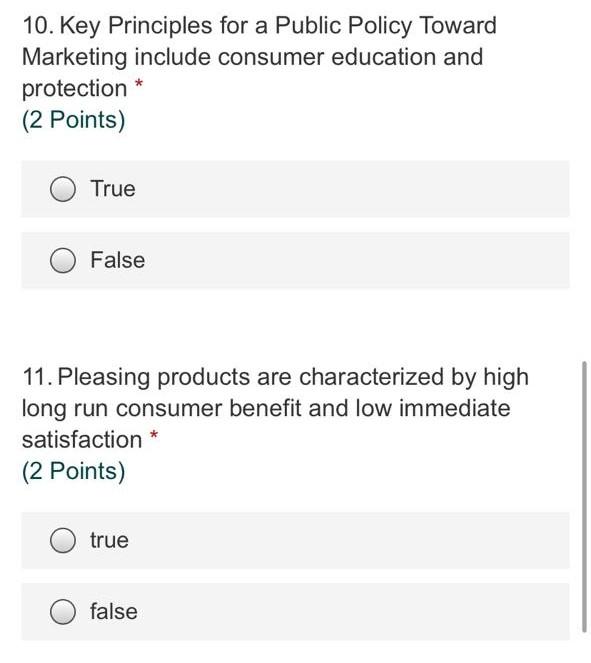 Points) true false 6. ........ ..........the Marketing plan require Continuous Improvement, Feedback