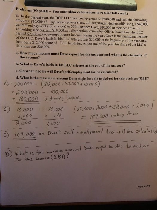 answer question D Problems (90 points- You must show calculations to