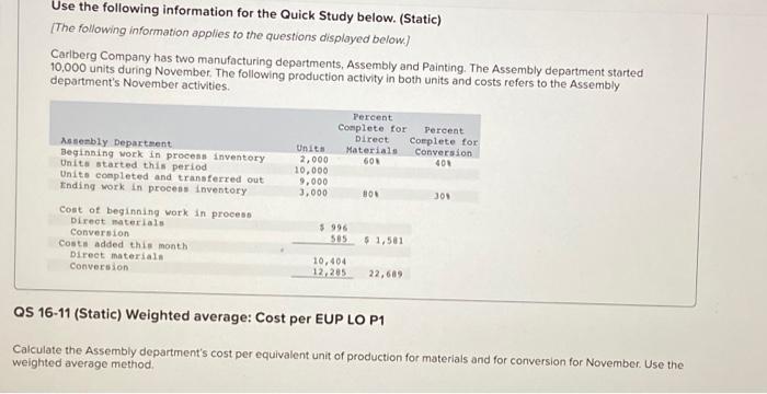  Use the following information for the Quick Study below. (Static) [The
