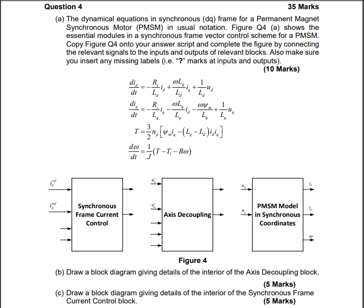 Question 4 35 Marks (a) The dynamical equations in synchronous (dq)