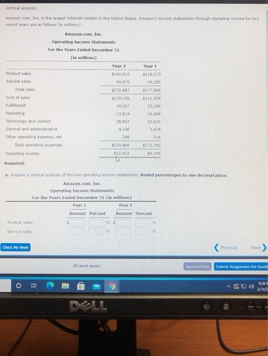  Vertical analysis Amazon.com, Inc. is the largest Internet retailider in the
