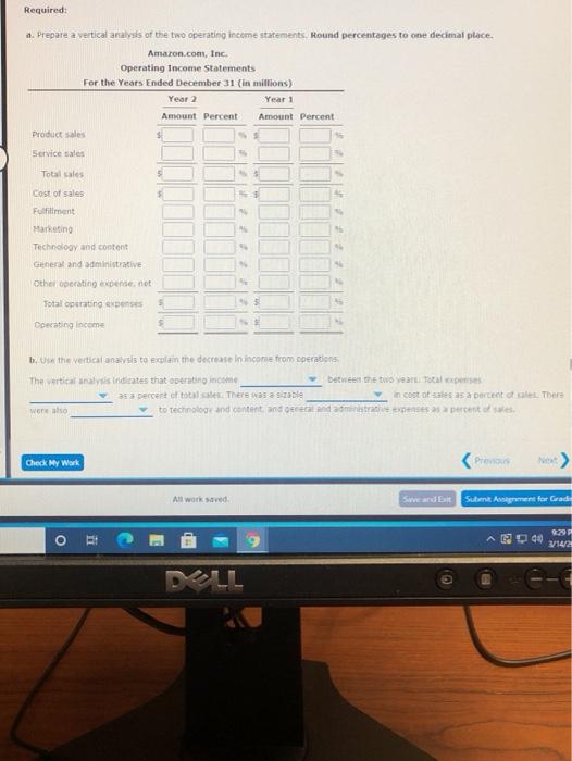 United States, Amazon's income statements through operating income for two recent years