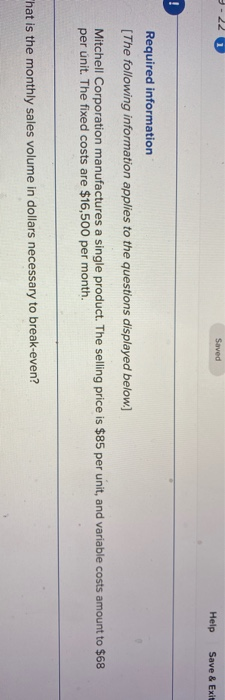  - 22 1 Saved Help Save & Exit Required information [The