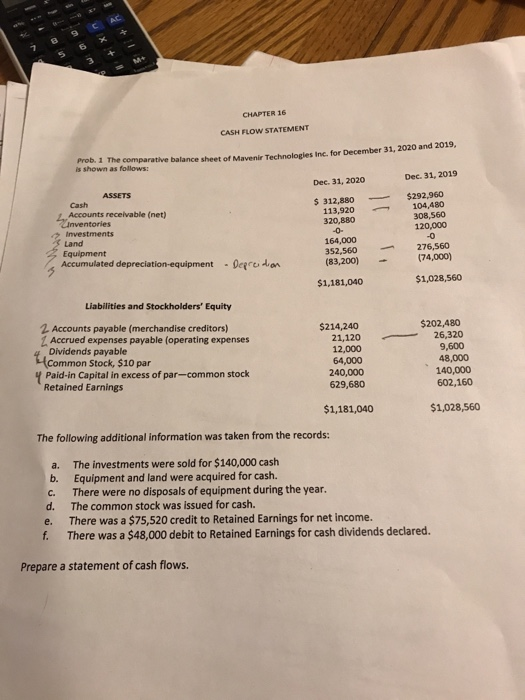 789 CHAPTER 16 CASH FLOW STATEMENT Prob. 1 is shown as