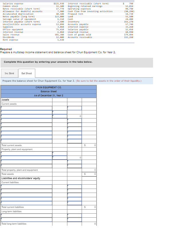 Please help fill out the balance sheet Required Prepare a multistep income