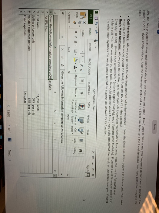  Saved JPL, Inc. has provided its sales and expense data for