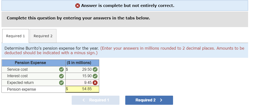 no other relevant data for the year. Required: 1. Determine Burrito's pension