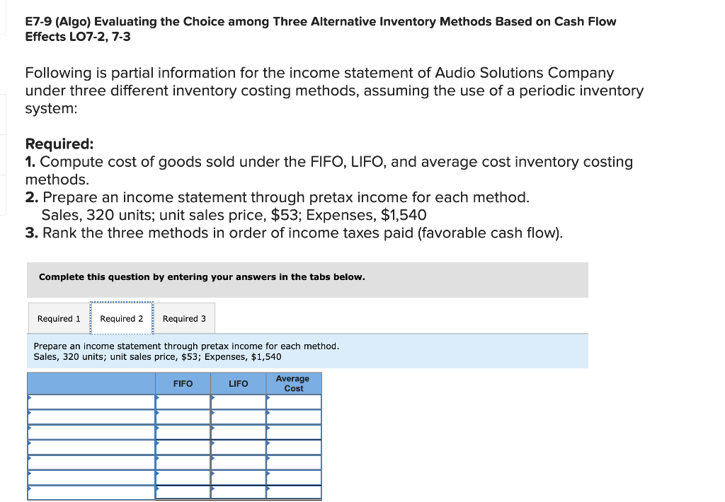 on Cash Flow Effects LO7-2, 7-3 Following is partial information for the