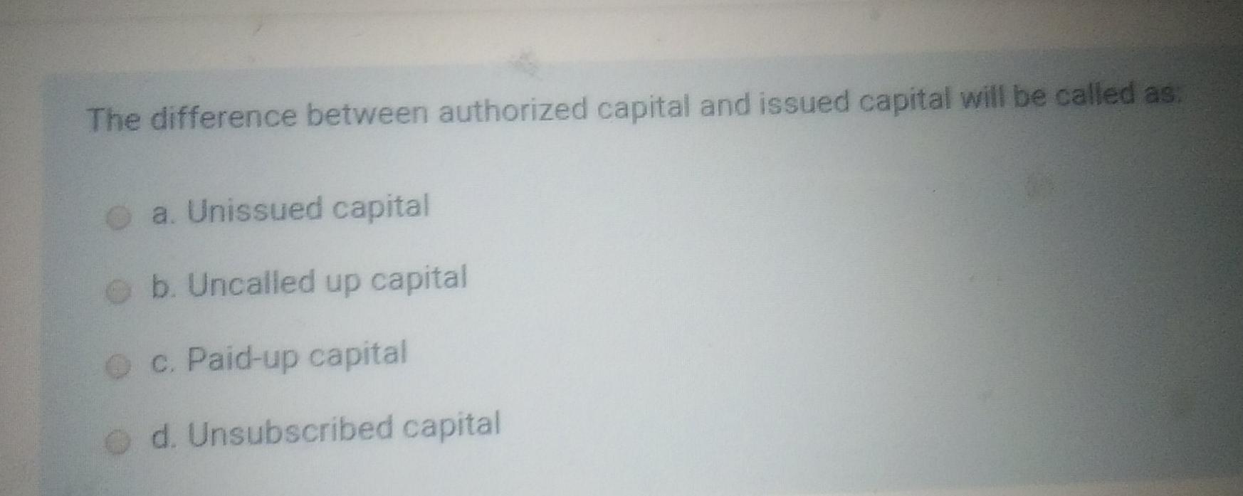  The difference between authorized capital and issued capital will be called