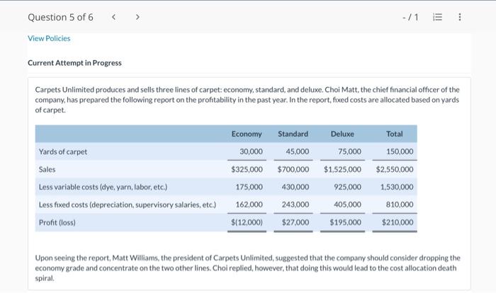  Expert please help with this question. Current Attempt in Progress Carpets