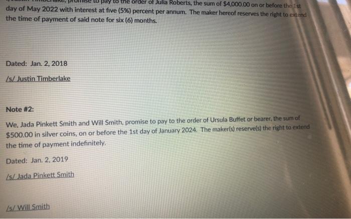 of the six (6) required elements for a negotiable instrument. Each Note