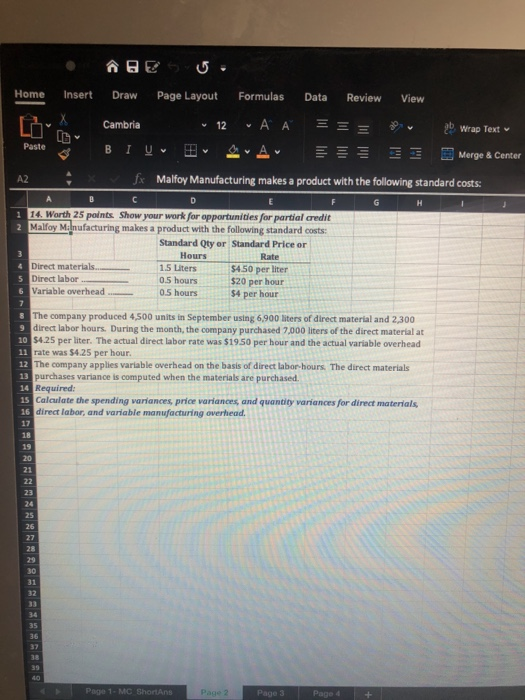 14) Home Data Insert Draw Page Layout Formulas Cambria 12A BIUR A
