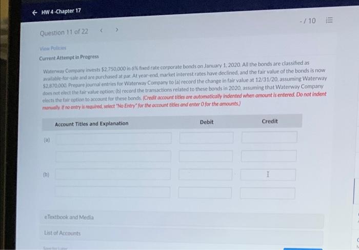 + HW 4-Chapter 17 -/10 E Question 11 of 22 Current