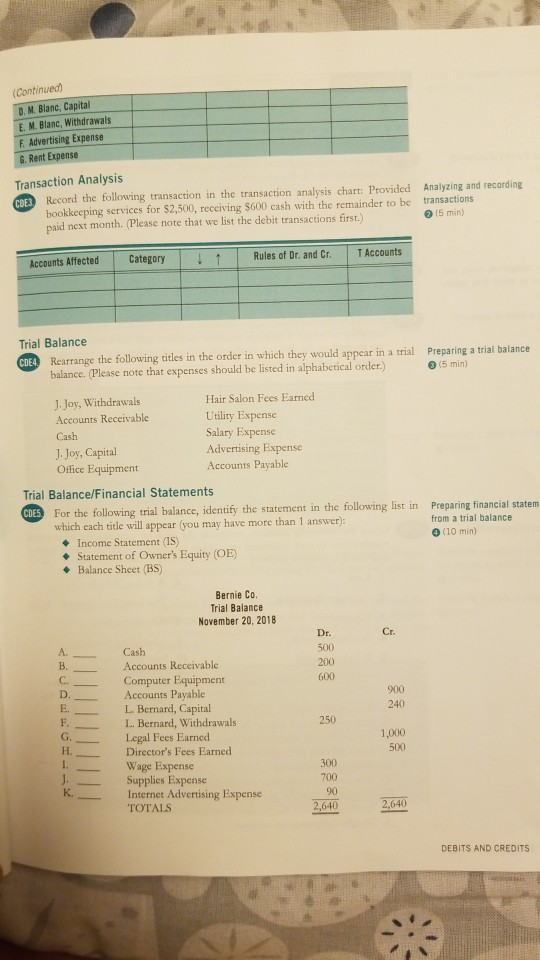 (Continued) D. M. Blanc, Capital E. M. Blanc, Withdrawals E Advertising