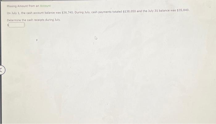  Missing Amount from an Account On July 1 , the cash