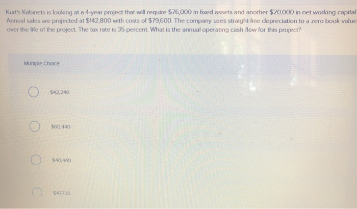  Kurt's Kabinets is looking at a 4-year project that will require