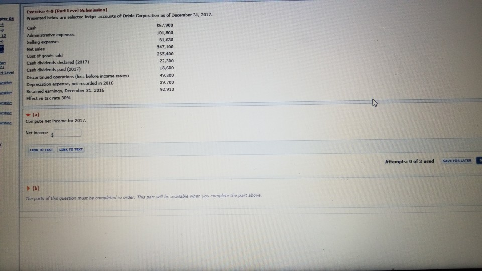  pter 04 Exercise 48 (Part Level Submission) Presented below are selected