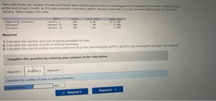Oahu Kiki tracks the number of units purchased and sold throughout each