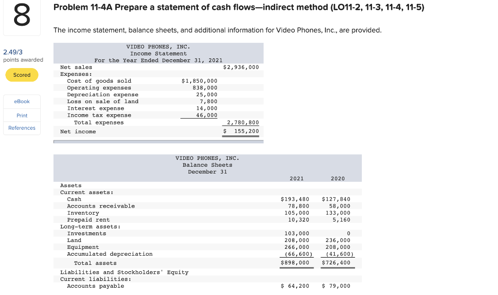  Problem 11-4A Prepare a statement of cash flows-indirect method (L011-2, 11-3,
