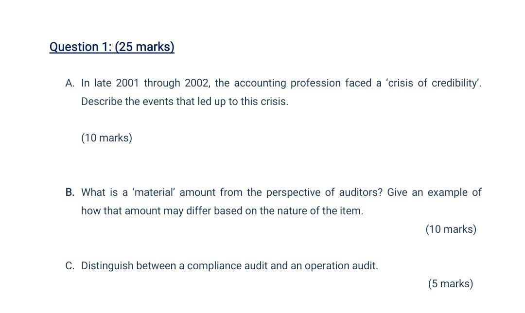  Question 1: (25 marks) A. In late 2001 through 2002, the