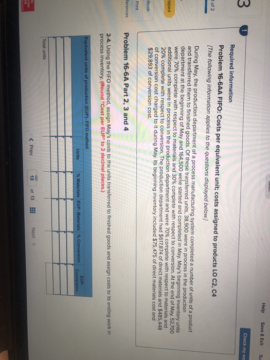 FIFO: Costs per equivalent unit; costs assigned to products LO C2, C4