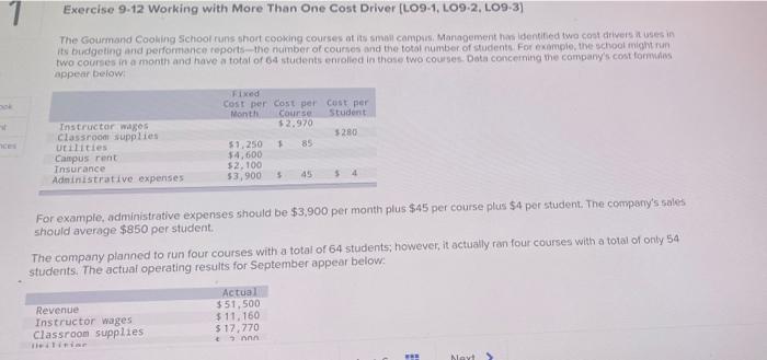  Exercise 9-12 Working with More Than One Cost Driver (L09-1, L09-2.
