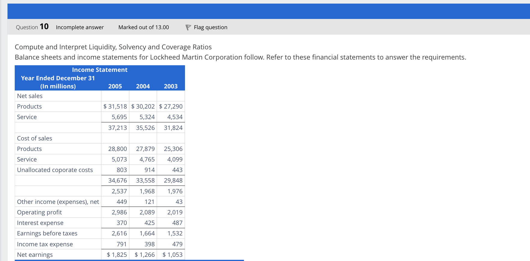 Please help me!!! (a) Compute Lockheed Martin's current ratio and quick