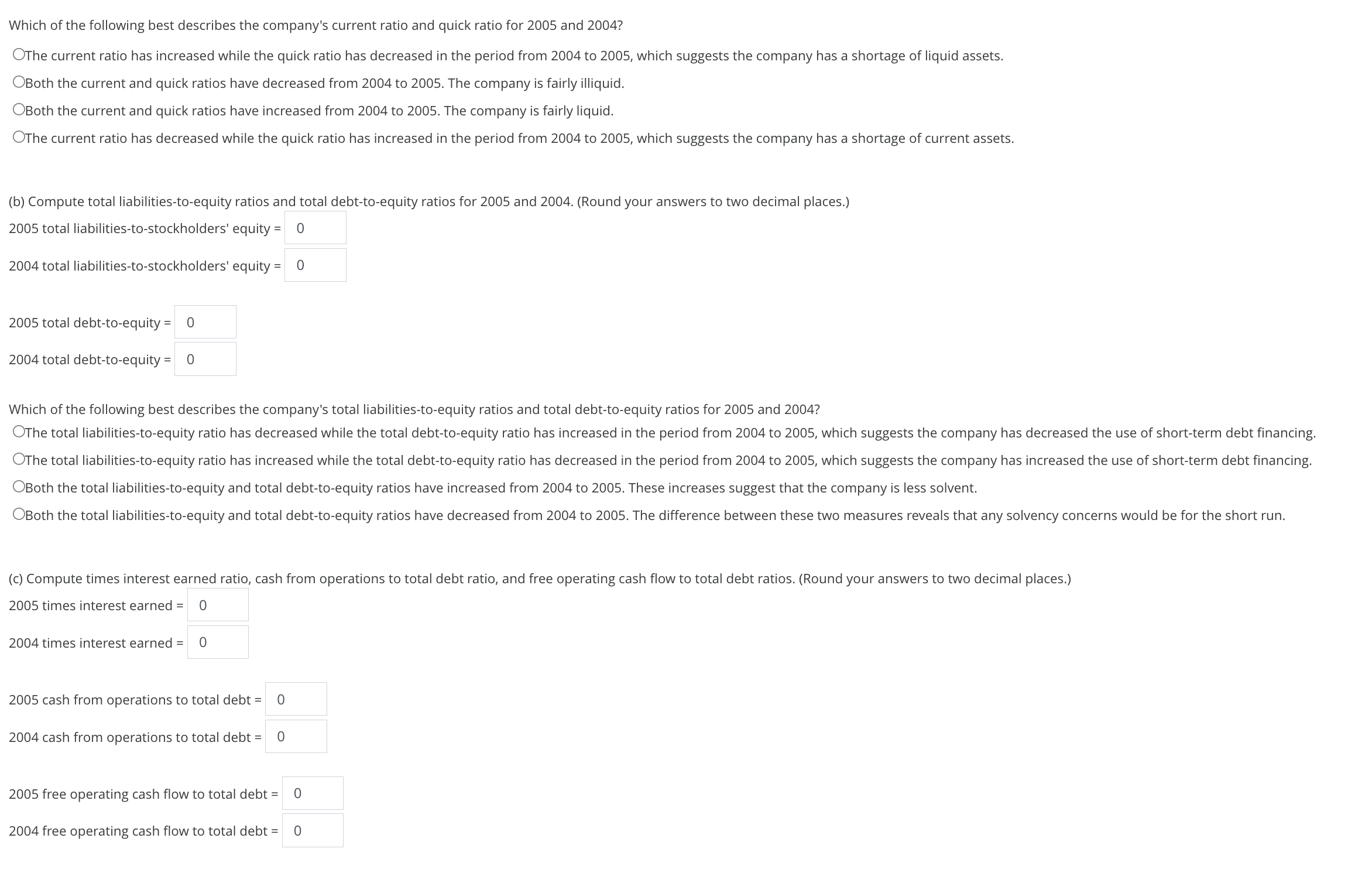 2004 quick ratio = Which of the following best describes the company's