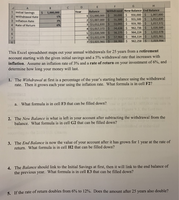  ID $ 1,000,000 Year 1 Initial Savings 2 Withdrawal Rate 3
