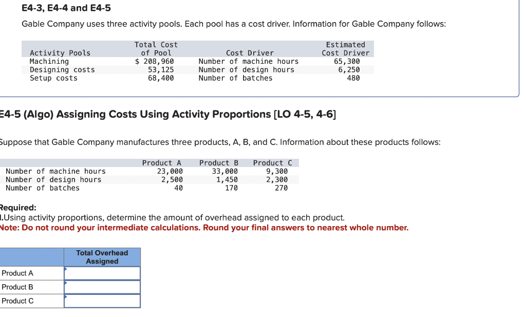  E4-3, E4-4 and E4-5 Gable Company uses three activity pools. Each