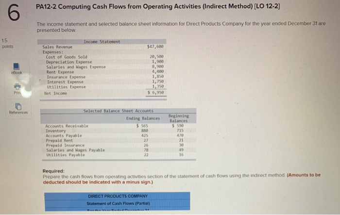  PA12-2 Computing Cash Flows from Operating Activities (Indirect Method) [LO 12-2