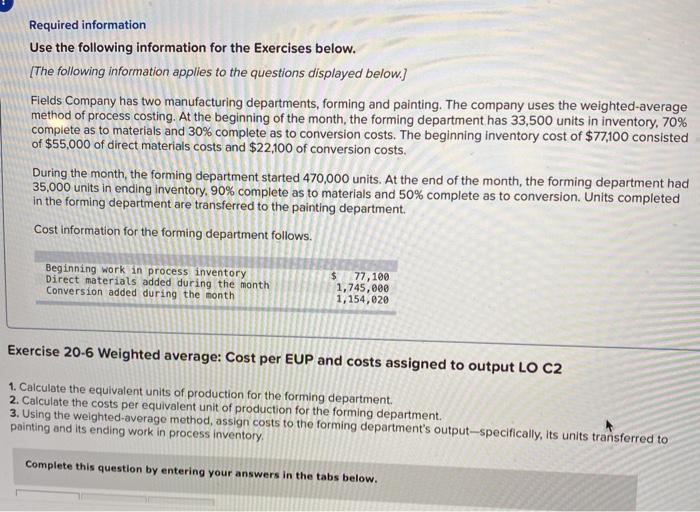  Required information Use the following information for the Exercises below. [The