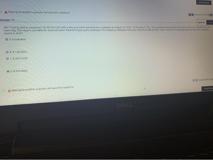 Trading sold an equipment for $6,550 cash with a two year parts