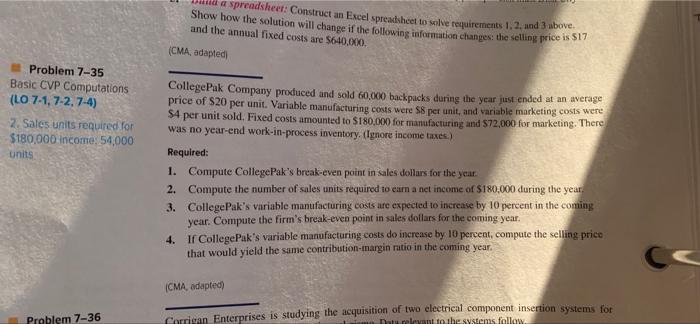  a spreadsheet: Construct an Excel spreadsheet to solve requirements 1, 2