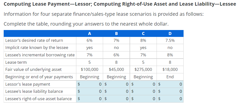  Computing Lease Payment-Lessor; Computing Right-of-Use Asset and Lease Liability-Lessee Information for