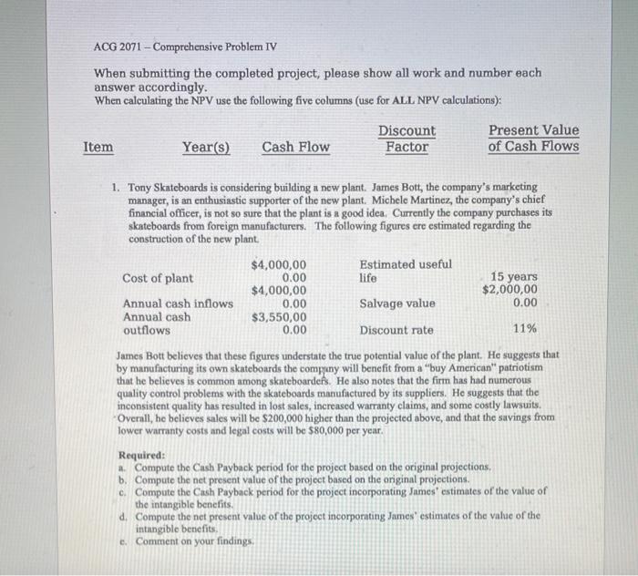  please help me ACG 2071 - Comprehensive Problem IV When submitting
