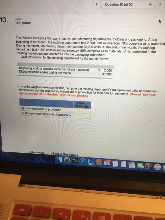 department in Man Percent of Units ofConversion Product Added Beginning work in