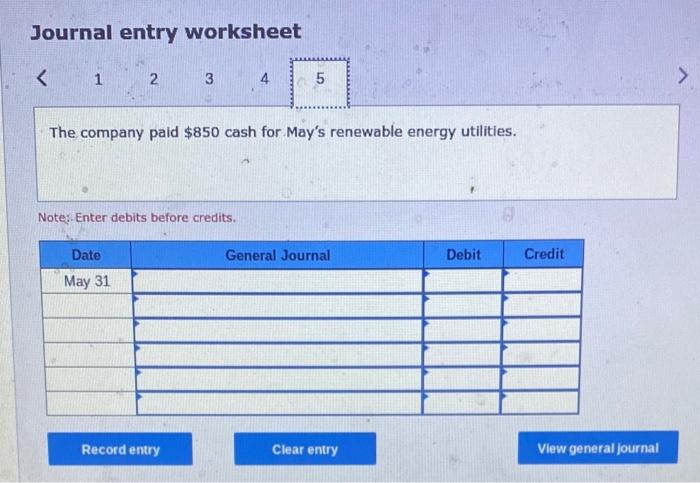 of energy-efficient supplies on credit. May 9 The company collected $2,000 cash