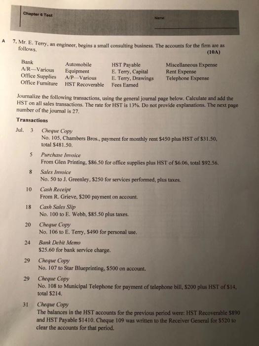 can someone help me to do this question? Chapter 5 Test Name