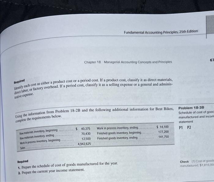 income statement P1 P2 Required 1. Prepare the schedule of cost of